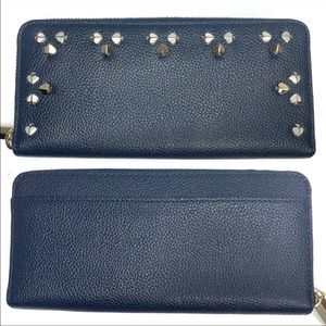 Kate Spade Navy Metal Rivets Riveted Rivet Leather Full-Sized Accordion Wallet